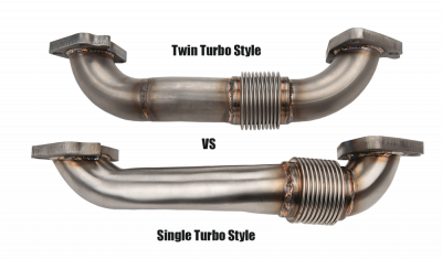 WCFAB - WCFab LB7 Duramax 2" Stainless Single Turbo Style Pass Side Up Pipe For OEM Or WCFAB Manifold With Gaskets 2001-2004