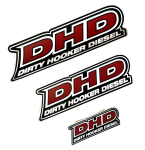 DHD Apparel - DHD Decals and Stickers - Dirty Hooker Diesel - DHD 061-002 Standard Black Red DHD Rear Window Sticker 2.5" x 7.5"